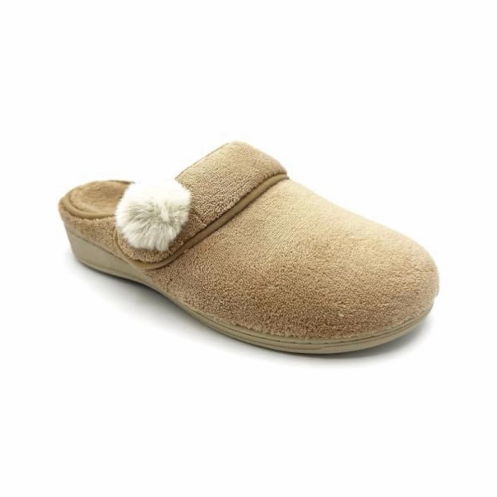 Vionic Tan Women's Slippers with Cream Pom-Pom